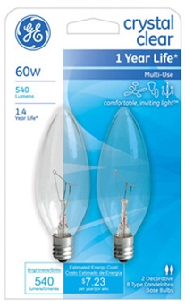 60W CEILING FAN BULB CANDELABRA