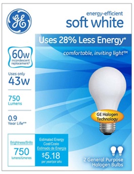 43 WATT SOFT WHITE HALOGEN 2PK